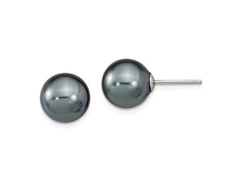 Rhodium Over Sterling Silver 10-11mm White/Grey Imitation Shell Pearl 3 Earring Set