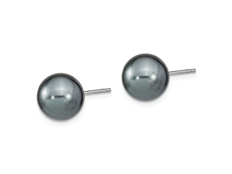 Rhodium Over Sterling Silver 10-11mm White/Grey Imitation Shell Pearl 3 Earring Set