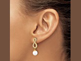 14K YG 7-8mm Round White Akoya Cultured Pearl and 0.40 cttw Diamond Infinity Post Dangle Earrings