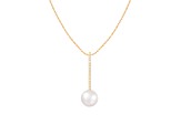 14k Yellow Gold 8mm Cultured Freshwater pearl Pendant with Diamond Accents, 18" Chain Included