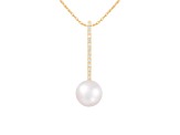 14k Yellow Gold 8mm Cultured Freshwater pearl Pendant with Diamond Accents, 18" Chain Included