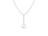 14k White Gold 8mm Cultured Freshwater pearl Pendant with Diamond Accents, 18" Chain Included