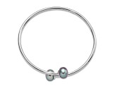 Rhodium Over Sterling Silver 9-10mm Grey Button Freshwater Cultured Pearl Bracelet