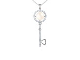 7-8mm Button White Cultured Freshwater and Cubic Zirconia Pearl Rhodium Over Sterling Silver Pendant