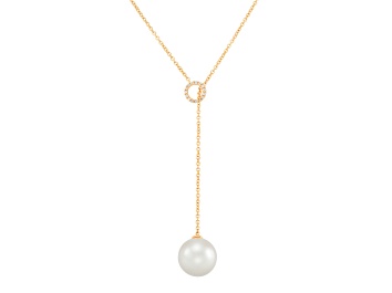 Picture of 13mm Round Freshwater Pearl with 0.10ctw Diamond 14K Yellow Gold Lariat Necklace
