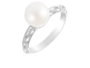 White Cultured Freshwater Pearl Ring Rhodium Over Silver