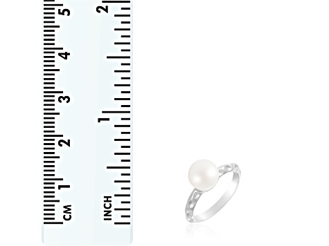 White Cultured Freshwater Pearl Ring Rhodium Over Silver
