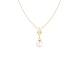 White Cultured Freshwater Pearl and Diamond 14K Yellow Gold Pendant 7-7.5mm