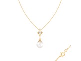 White Cultured Freshwater Pearl and Diamond 14K Yellow Gold Pendant 7-7.5mm