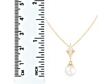 White Cultured Freshwater Pearl and Diamond 14K Yellow Gold Pendant 7-7.5mm