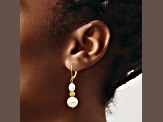 14K Yellow Gold 6-10mm White Freshwater Cultured Pearl and Diamond-cut Bead Leverback Earrings