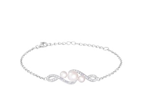 4-5mm and 6-6.5mm White Cultured Freshwater Pearl Silver  Bracelet