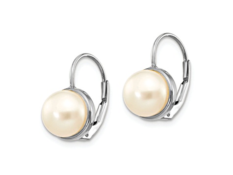 Rhodium Over 14K White Gold 6-7mm Button Freshwater Cultured Pearl Leverback Earrings