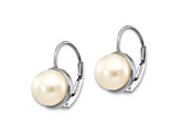 Rhodium Over 14K White Gold 6-7mm Button Freshwater Cultured Pearl Leverback Earrings