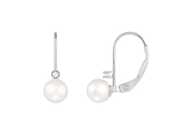 Picture of 14k White Gold Leverback Earring with 5mm Akoya Pearl and .02CT DTW