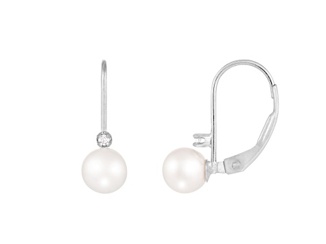 14k White Gold Leverback Earring with 5mm Akoya Pearl and .02CT DTW