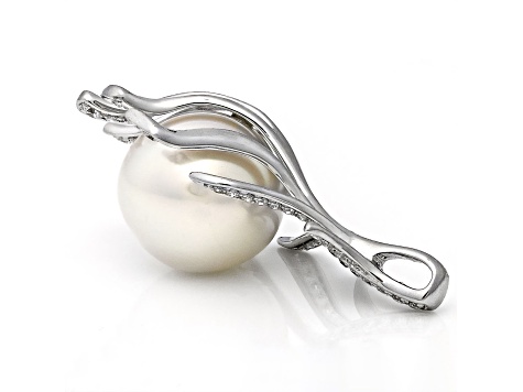 White South Sea Cultured Pearl With Diamonds 18k White Gold Pendant