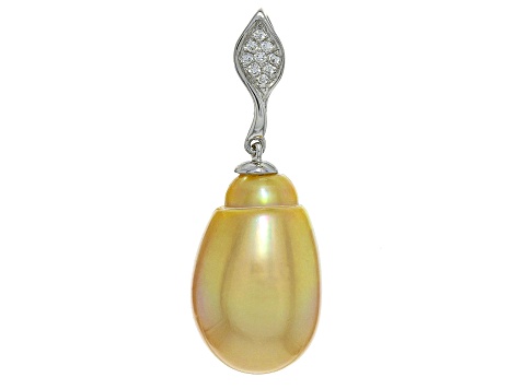 Golden South Sea Drop Cultured Pearl With Diamonds 18k White Gold Pendant