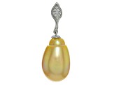 Golden South Sea Drop Cultured Pearl With Diamonds 18k White Gold Pendant