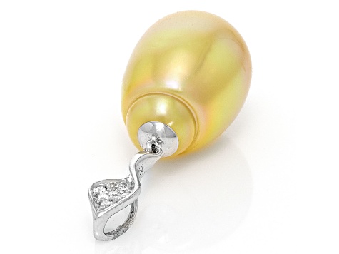 Golden South Sea Drop Cultured Pearl With Diamonds 18k White Gold Pendant