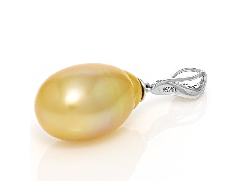 Golden South Sea Drop Cultured Pearl With Diamonds 18k White Gold Pendant