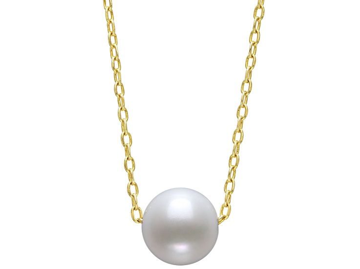 White Cultured Freshwater Pearl 14k Yellow Gold Over Sterling Silver Slider 18 inch Necklace