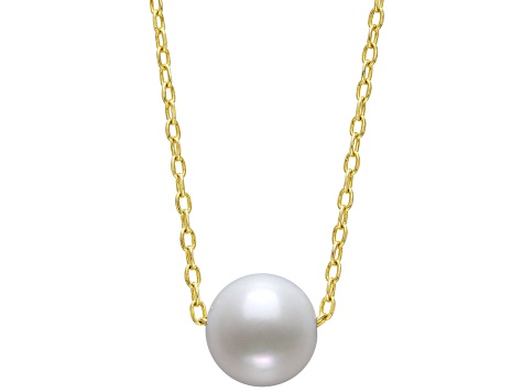 White Cultured Freshwater Pearl 14k Yellow Gold Over Sterling Silver Slider 18 inch Necklace