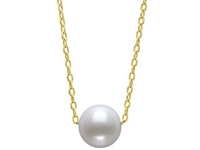 White Cultured Freshwater Pearl 14k Yellow Gold Over Sterling Silver Slider 18 inch Necklace