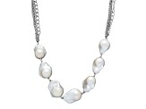 12-16mm Baroque White Freshwater Pearl Sterling Silver Multi-Row Chain Necklace
