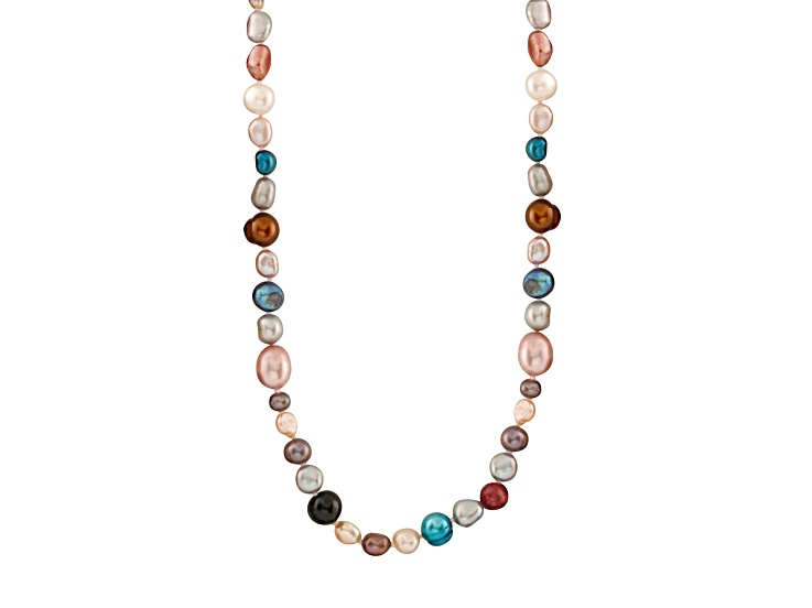 5-10mm Dyed Multi-color Mixed Shapes Cultured Freshwater Pearl Endless Necklace
