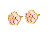 14K Yellow Gold Pink and White MOP Flower Post Earrings