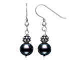 Black Cultured Freshwater Pearl Rhodium Over Sterling Silver Earrings