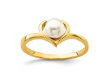 14K Yellow Gold 4-5mm White Button Freshwater Cultured Pearl Heart Ring
