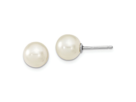 Rhodium Over Sterling Silver 8-9mm White/Black Imitation Shell Pearl Post 3 Earring Set