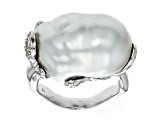 White South Sea Cultured Pearl With Diamonds 18k White Gold Ring