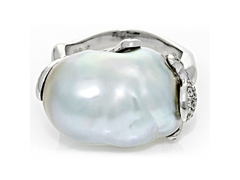 White South Sea Cultured Pearl With Diamonds 18k White Gold Ring