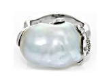 White South Sea Cultured Pearl With Diamonds 18k White Gold Ring