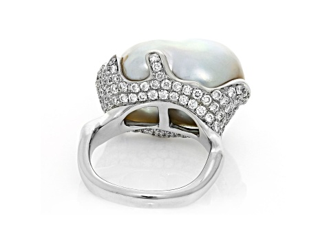 White South Sea Cultured Pearl With Diamonds 18k White Gold Ring