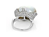 White South Sea Cultured Pearl With Diamonds 18k White Gold Ring