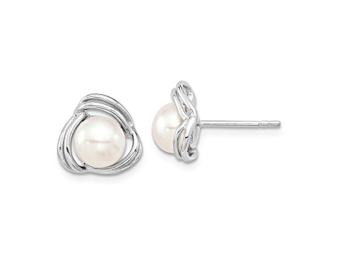 Rhodium Over Sterling Silver 6-7mm White Fresh Water Cultured Pearl Necklace and Earring Set