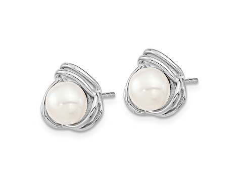 Rhodium Over Sterling Silver 6-7mm White Fresh Water Cultured Pearl Necklace and Earring Set