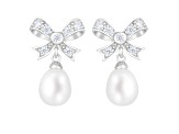 8-8.5mm White Cultured Freshwater Pearl and Cubic Zirconia Rhodium Over Sterling Silver Earrings