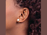 14K Yellow Gold 7-7.5mm White Round Freshwater Cultured Pearl Garnet Post Earrings