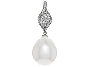 White Australian South Sea Cultured Pearl With Diamonds 18k White Gold Pendant
