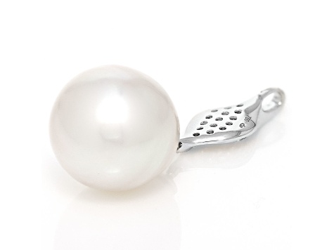 White Australian South Sea Cultured Pearl With Diamonds 18k White Gold Pendant