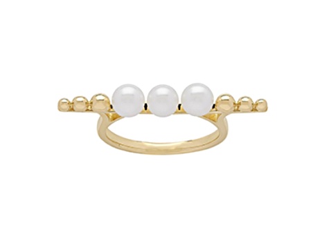 4.5-5mm Round White Freshwater Pearl and Beaded Design 14K Yellow Gold Ring