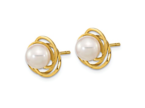 14k Yellow Gold 6-7mm Round White Saltwater Akoya Pearl Earrings 14k Yellow Gold 6-7mm Round White Saltwater Akoya Pearl Earrings
