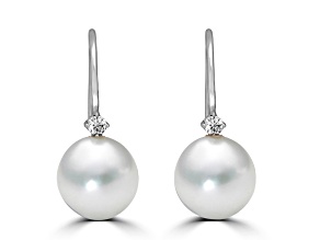 14KW  Earrings 0.13 ctw Diamond 10mm  Freshwater Cultured Pearls