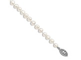 Rhodium Over Sterling Silver 5-6mm White Freshwater Cultured Pearl Bracelet