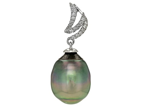 Peacock Tahitian Cultured Pearl With Diamonds 18k White Gold Pendant